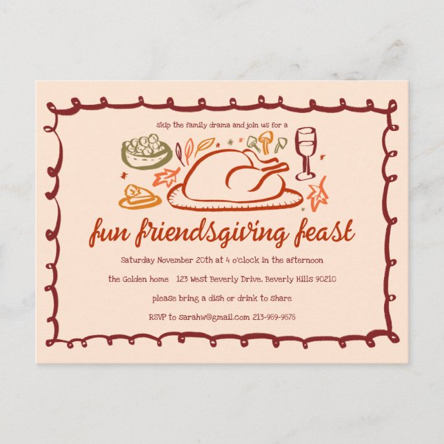 Whimsical Thanksgiving Friendsgiving Dinner Custom Postcard (Front)