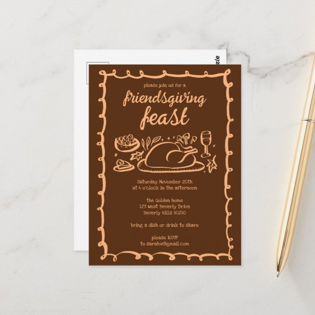 Whimsical Thanksgiving Friendsgiving Dinner Custom Postcard (Front/Back In Situ)