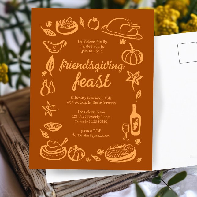 Whimsical Thanksgiving Friendsgiving Dinner Custom Postcard (Whimsical Thanksgiving Friendsgiving Dinner Custom Postcard
)