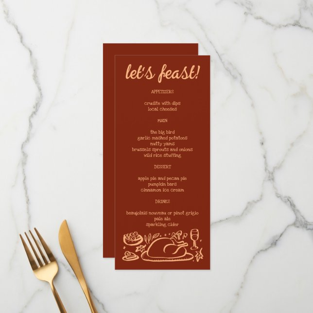 Whimsical Thanksgiving Friendsgiving Holiday CUSTO Menu (Front/Back In Situ)