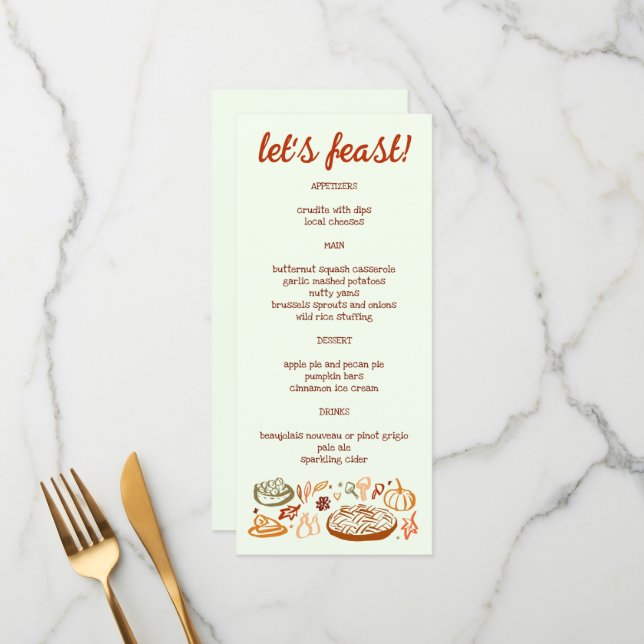 Whimsical Thanksgiving Friendsgiving Holiday CUSTO Menu (Front/Back In Situ)