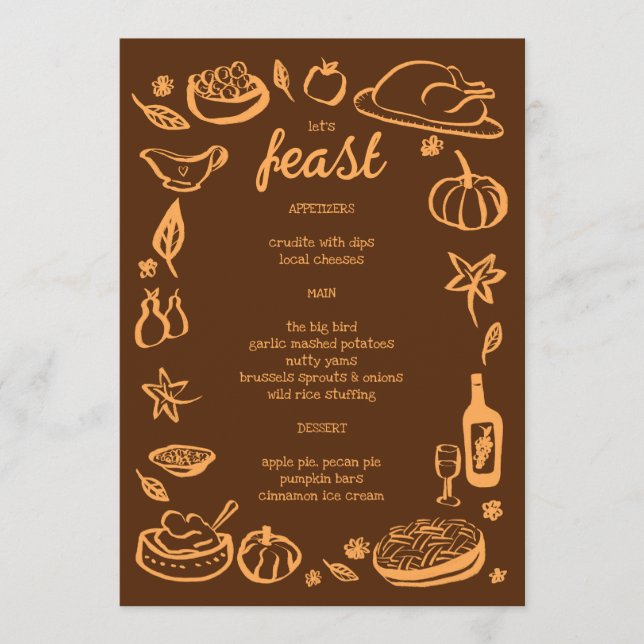 Whimsical Thanksgiving Friendsgiving HolidayCUSTOM Menu (Front)