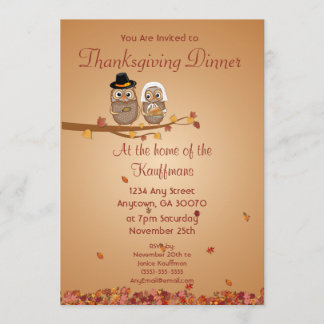 Whimsical Thanksgiving Owls Invitation Card