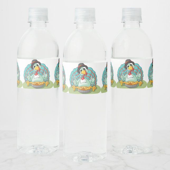 Whimsical Thanksgiving Turky Art Playful Gobble Water Bottle Label (Bottles)
