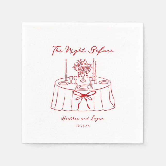 Whimsical The Night Before Red Rehearsal Dinner Napkin (Front)