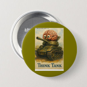 Whimsical Think Tank Cartoon Design 3 Inch Round Button