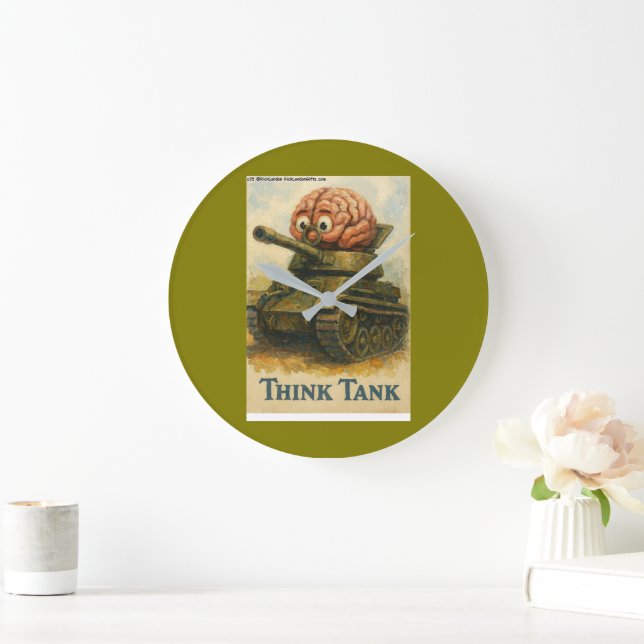 Whimsical Think Tank Cartoon Design Large Clock (Home)