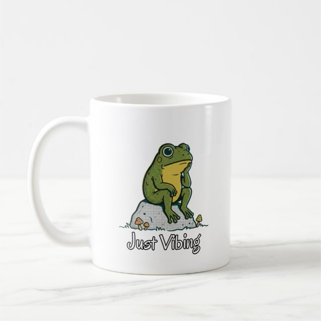 Whimsical Thinking Frog Coffee Mug (Left)