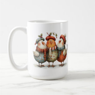 Whimsical Three French Hens 12 Days Christmas 15oz Coffee Mug