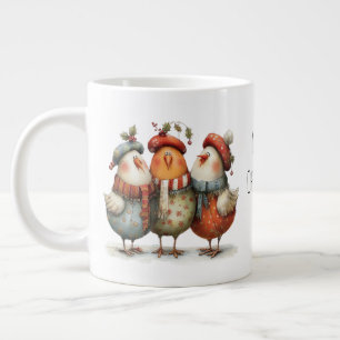 Whimsical Three French Hens 12 Days of Christmas Large Coffee Mug