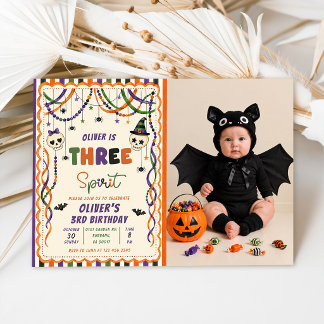 Whimsical Three Spirit Halloween 3rd Birthday Invitation