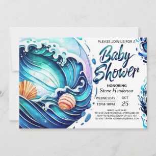 Whimsical Tidal Waves Baby Shower Invitation