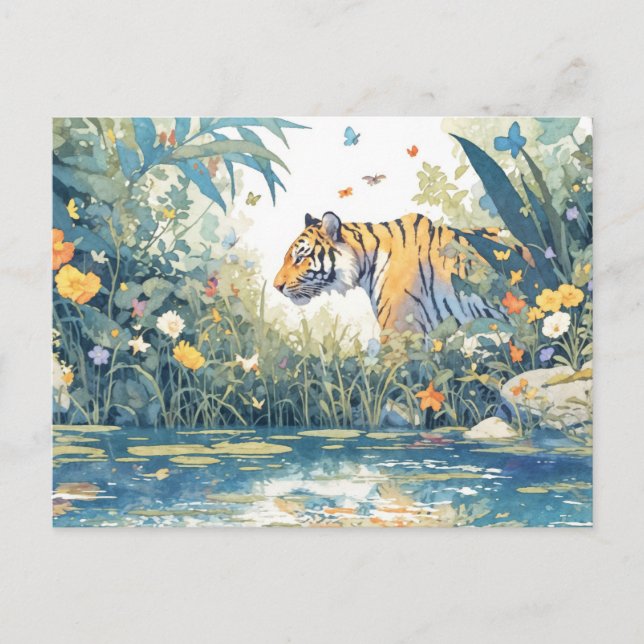 Whimsical Tiger by Watercolor River Postcard (Front)
