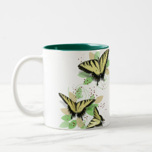 Whimsical Tiger Swallowtail Butterflies Two-Tone Coffee Mug