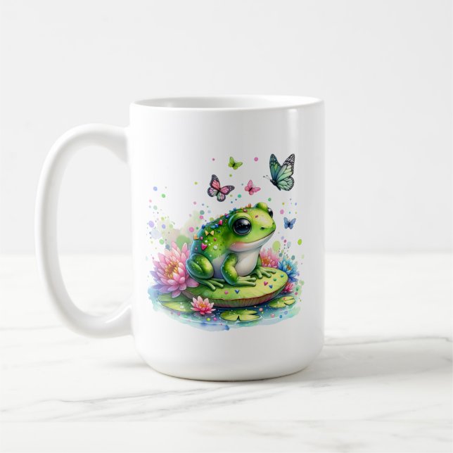 Whimsical Toad, Flowers and Butterflies Coffee Mug (Left)