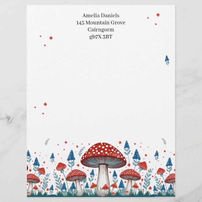 Whimsical Toadstool Personalized Letterhead (Front)