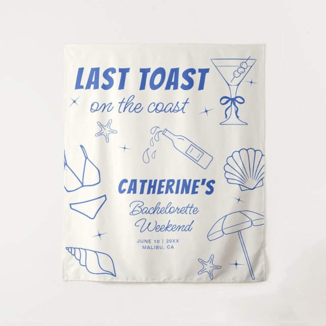 Whimsical Toast on The Coast Bachelorette Party Tapestry (Front)