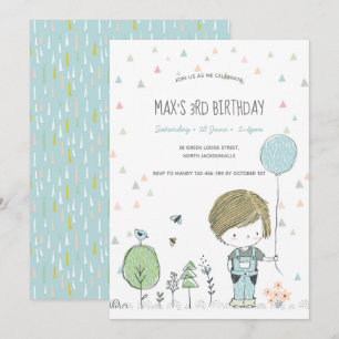 Whimsical Toddler BOY Kids Birthday Invitation