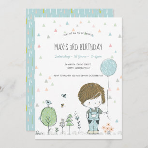 Whimsical Toddler BOY Kids Birthday Invitation