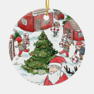 Whimsical Tomten Christmas Gnome Watercolor Ceramic Ornament