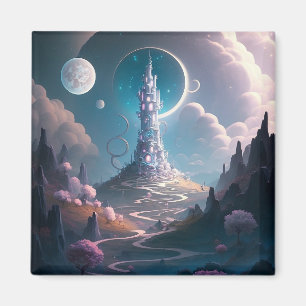 Whimsical Tower Landscape Fantasy Art Magnet