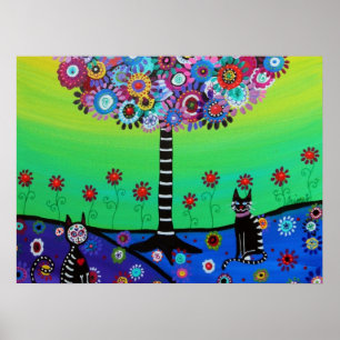 Whimsical Town Cats day Out Painting by Prisarts Poster