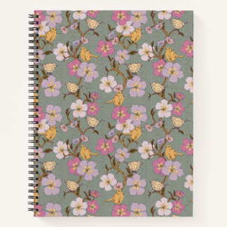 Whimsical Trailing Florals and Birds - Sage Green Notebook