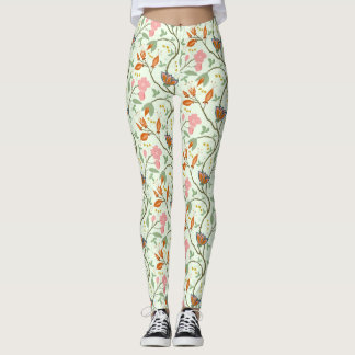 Whimsical Trailing Folk Art Floral Leggings