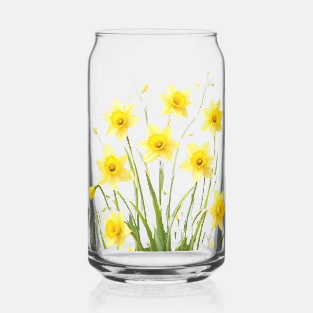 Whimsical Transparent Daffodil Garden: Dreamy  Can Glass (Front)