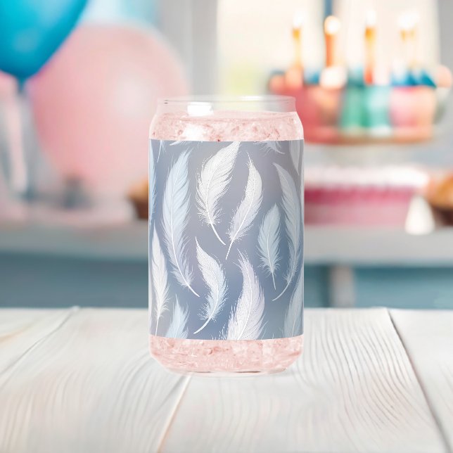 Whimsical Transparent Feather Design Can Glass (Insitu (Baby Shower))