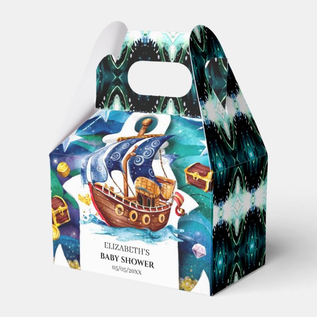 Whimsical Treasure Pirate Baby Shower Favor Box (Front Side)