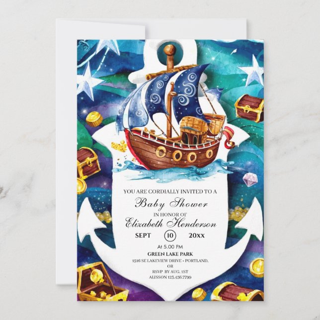Whimsical Treasure Pirate Baby Shower Invitation (Front)