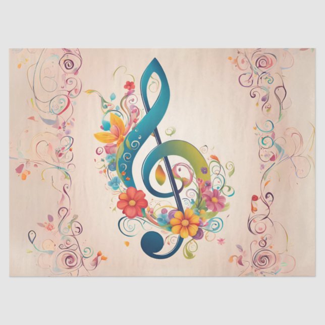 Whimsical Treble Clef Decoupage Tissue Paper (Front)