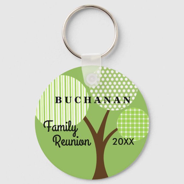 Whimsical Tree Family Reunion Dated Souvenir Gift Keychain (Front)