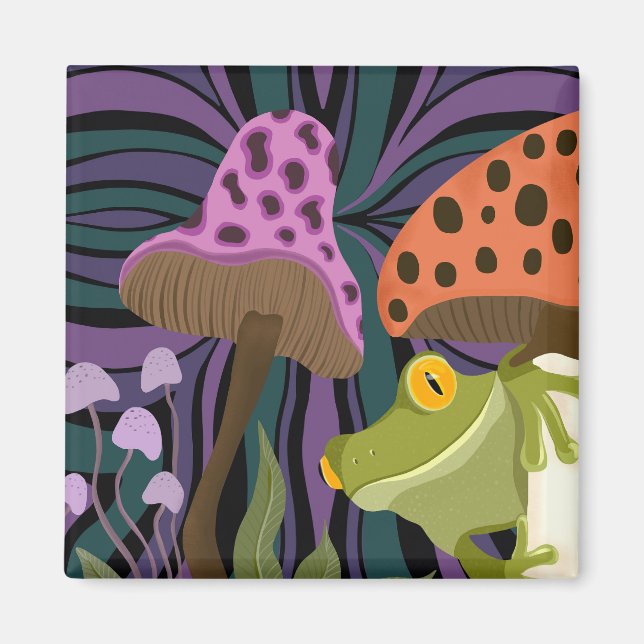 Whimsical Tree Frog And Mushrooms Magnet (Front)
