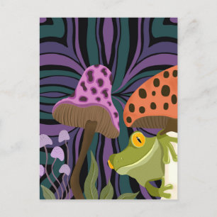 Whimsical Tree Frog And Mushrooms Postcard