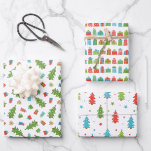 Whimsical Tree & Gifts Christmas Patterns Wrapping Paper Sheet