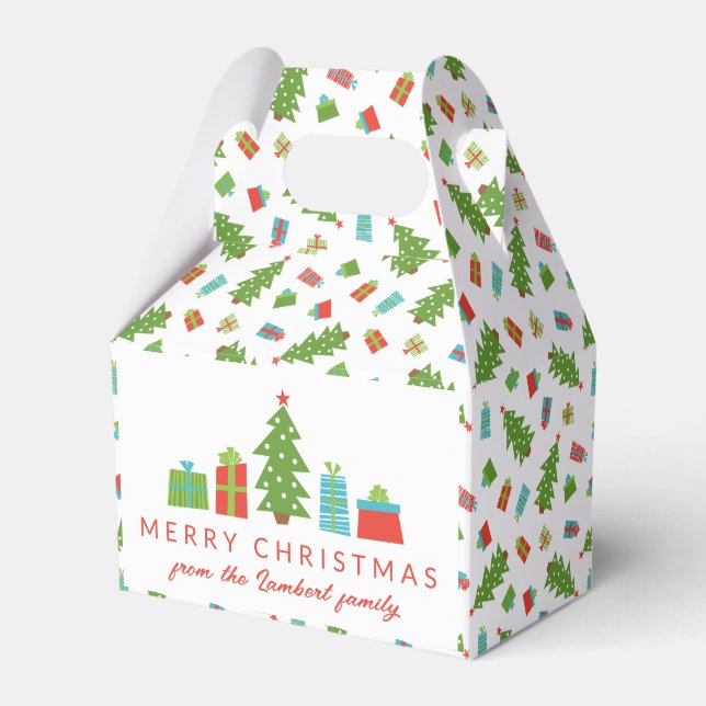 Whimsical Tree & Gifts Merry Christmas Favor Box (Front Side)