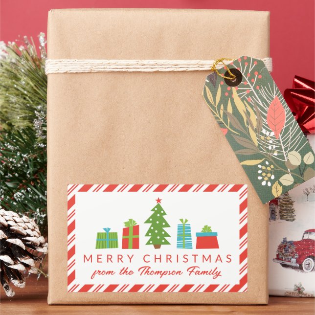 Whimsical Tree & Gifts Merry Christmas From Sticker (Holiday)