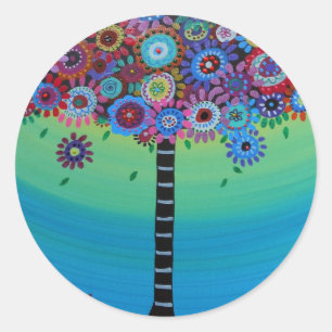 WHIMSICAL TREE OF LIFE BY PRISARTS CLASSIC ROUND STICKER
