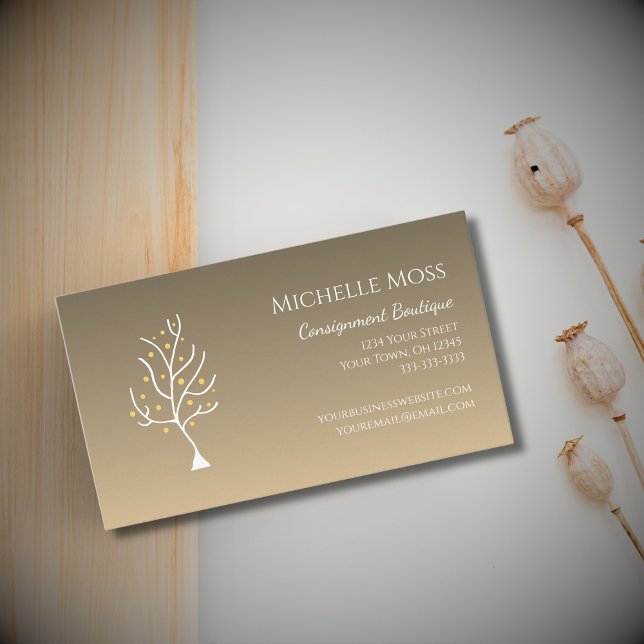 Whimsical Tree of Life Trendy Unique Gold  Business Card (Creator Uploaded)