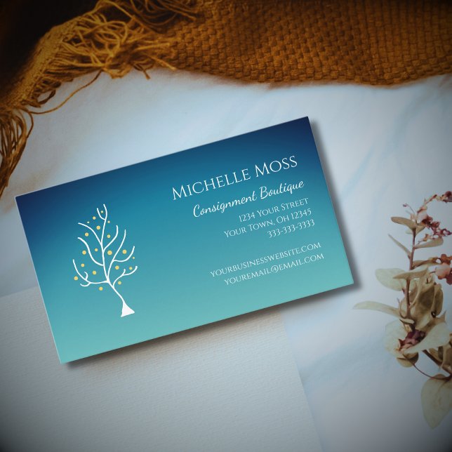 Whimsical Tree of Life Trendy Unique Teal Green  Business Card (Creator Uploaded)