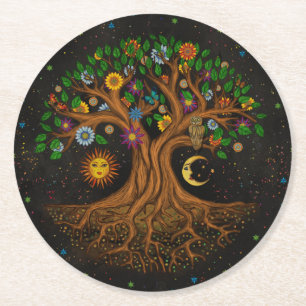 Whimsical Tree of Life - Yggdrasil Round Paper Coaster