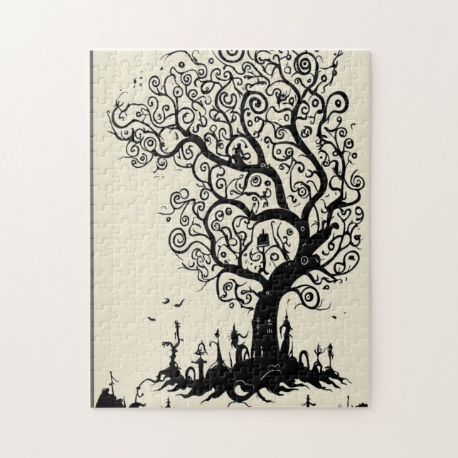 Whimsical Tree Silhouette Puzzle – 252 Pieces (Vertical)