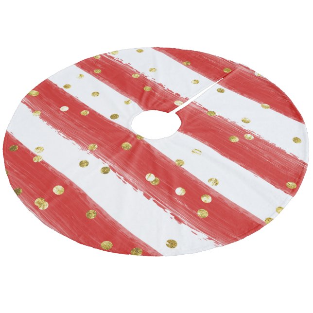 Whimsical Tree Skirt - Red Stripes & Gold Accents! (Angled)