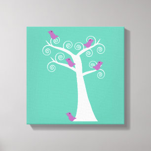 Whimsical Tree with Purple Birds Art Canvas Print