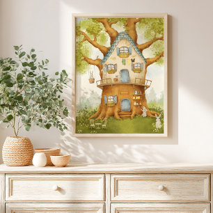 Whimsical Treehouse Storybook Poster kids