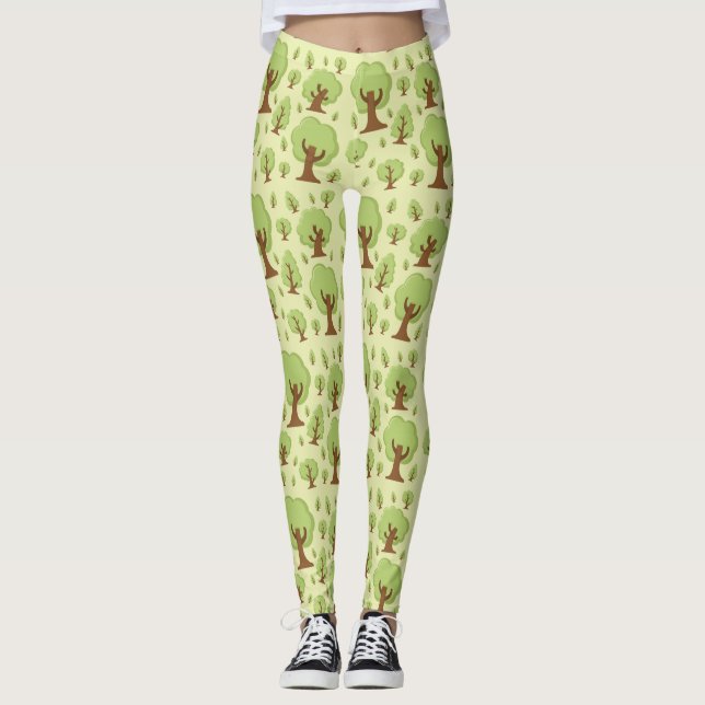 Whimsical Trees Pattern Leggings (Front)