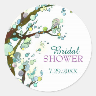 Whimsical Trees White Bridal Shower Classic Round Sticker