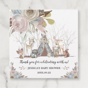 Whimsical Tribal Woodland Animals Baby Shower Girl Favour Tags